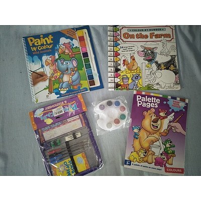 Assorted kids paint, colour by number and stationery sets
