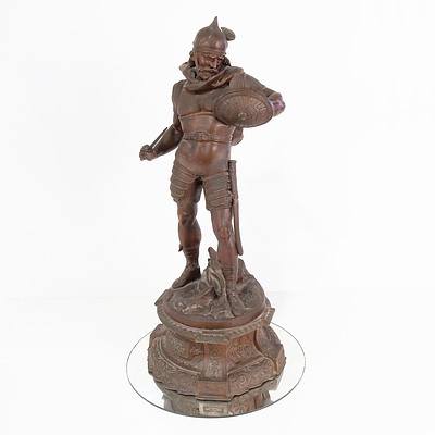 Pierre Louis Detrier (1822-1897) Cast and Patinated Spelter Figure of a Gladiator, Late 19th or Early 20th Century