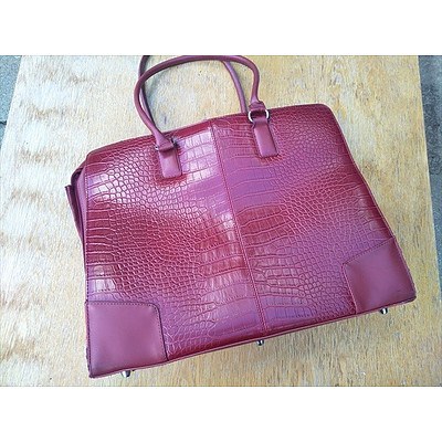 Red Leather Woman's Brief Case Bag With Padded Laptop Case