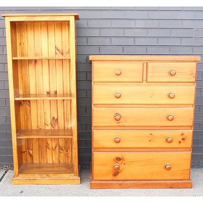 Large Pine Chest of Drawers and Pine Bookcase