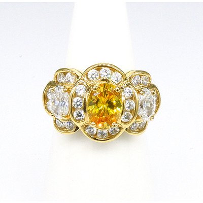 14ct Yellow Gold Ring with Imitation Yellow and White Gems