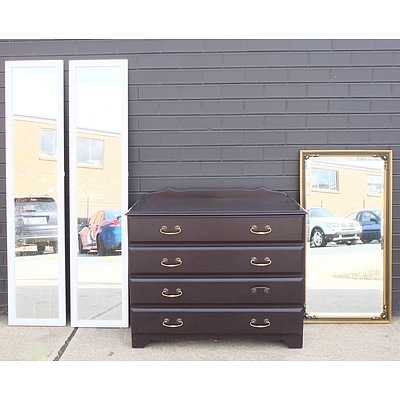 Antique Style Beveled glass Mirror, Chest of Drawers and Pair of Tall Standing Mirrors