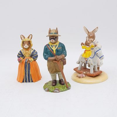 Three Royal Doulton Bunnykins Figures Including Scout Leader, My Rocking Horse and Anne of Cleves