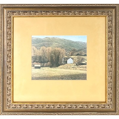 Edmond, Beach Scene, Oil on Board, Offset Print of a Farmhouse and a Print of Times Square New York City