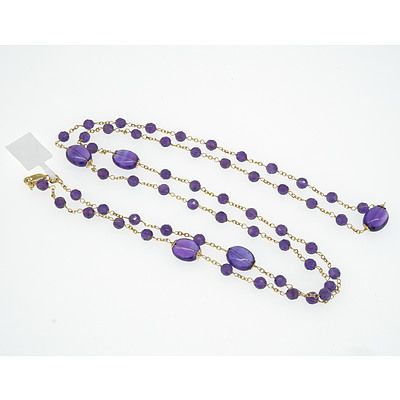14ct Yellow Gold Necklace with Amethyst Beads Linked by Fine Chain