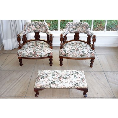 Pair of Silky Oak Small Tub Chairs Early 20th Century