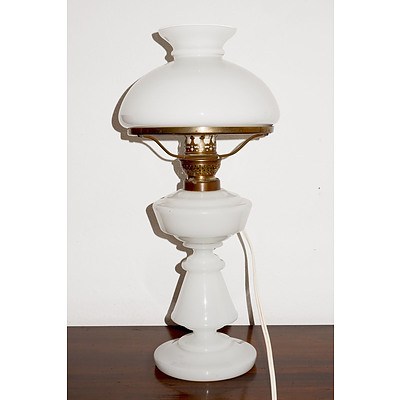 Antique Opaline Glass Oil Lamp Now Converted To Electricity