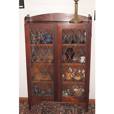 Small Tasmanian Blackwood Leadlight Bookcase Display Cabinet Circa 1920