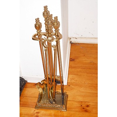 A Set of Solid Brass Fire Tools