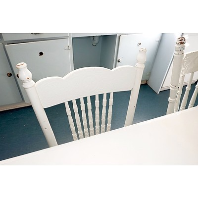 Antique Painted Kitchen Table and Four Pressback Cottage Chairs