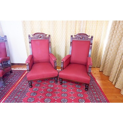 A Pair of Large Carved Edwardian Tasmanian Blackwood Drawing Room Chairs Circa 1910