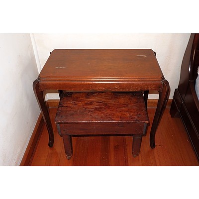 A 1930s Oak Side Table and A Primitive Rustic Stool