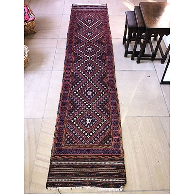 A Hand Knotted Soumak Flat Weave Runner