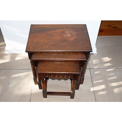 A Nest of Solid Oak Tudor Style Tables From The Early To Mid 20th Century