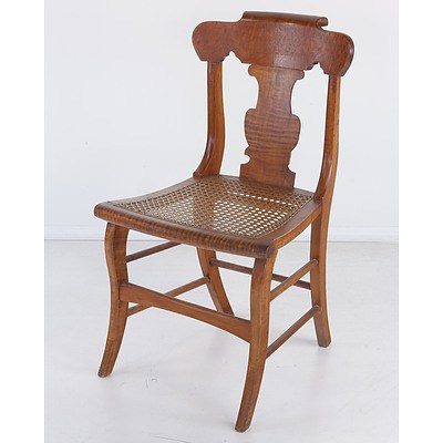 19th Century Beech and Birdseye Maple Sabre Leg Chair with Caned Seat