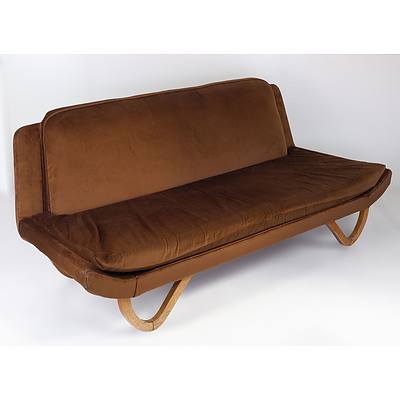 Retro Brown Velvet Upholstered Lounge Circa 1960s, Probably Rosando Brothers or Dario Zoureff