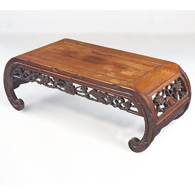 Chinese Carved and Pierced Rosewood Kang Table, Early to Mid 20th Century