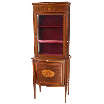 Late Victorian or Edwardian Sheraton Revival Mahogany and Satinwood Inlaid Pier Cabinet with Bevelled Glass Circa 1900