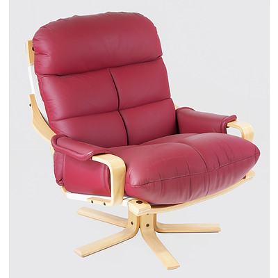 Tessa 'Atlantis' Reddish Maroon Leather Upholstered Lounge Suite Designed by Fred Lowen