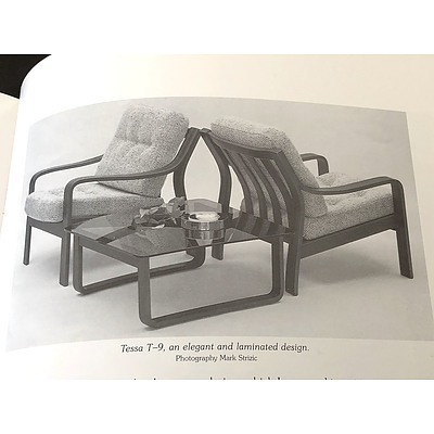 Tessa T9 Qld Black Walnut Veneered Laminated Ply and Black Buttoned Leather Upholstered Five Piece Lounge Suite Designed by Fred Lowen