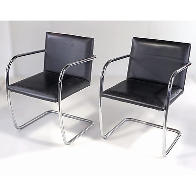Pair of Vintage Chromed Tubular Steel and Leather 'Brno' Cantilever Armchairs Designed by Mies Van Der Rohe
