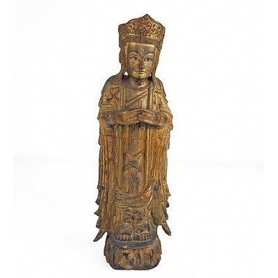 Large Vintage Asian Standing Giltwood Buddha, 20th Century