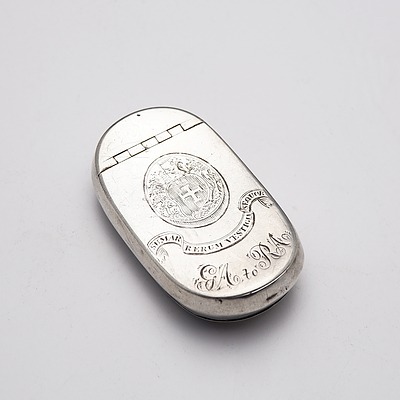 Crested Sterling Silver Gilt Snuff Box of Colonial Interest Belonging to George Allen, Founder of the Oldest Legal Firm in Australia