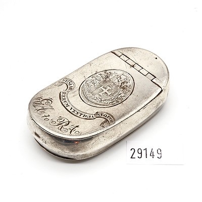 Crested Sterling Silver Gilt Snuff Box of Colonial Interest Belonging to George Allen, Founder of the Oldest Legal Firm in Australia
