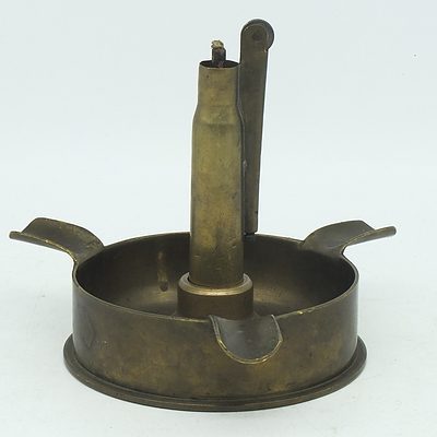 Trench Art Cigarette Lighter and Ashtray Made From Brass & Brass Machine Gun Bullet