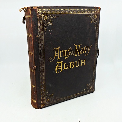 Antique Army and Navy Photo Album, With Various Photographs and Postcards