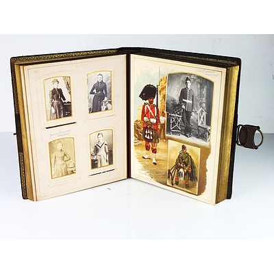 Antique Army and Navy Photo Album, With Various Photographs and Postcards