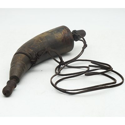 Small Carved Powder Horn with Leather Shoulder Sling