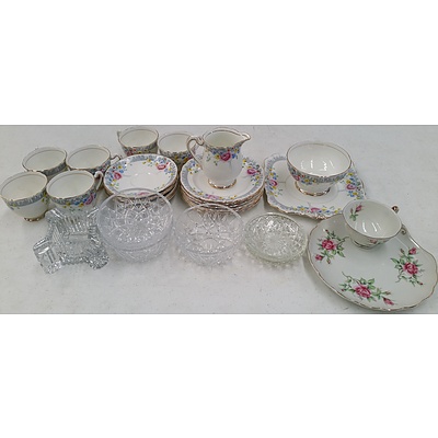Six Piece Tea Setting and Selection of Glassware