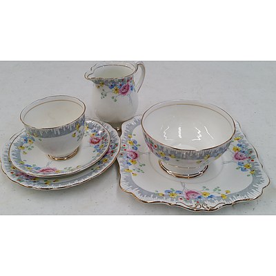 Six Piece Tea Setting and Selection of Glassware