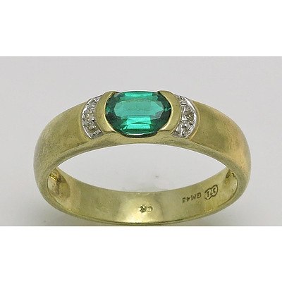 9ct Gold Synthetic Emerald & Diamond Ring