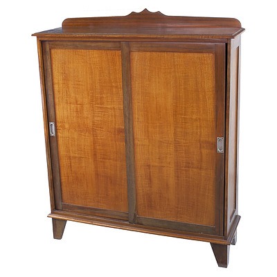 Queensland Maple and Black Walnut Bookcase with Sliding Doors Circa 1940s