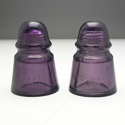 Pair of Vintage Amber Glass Insulators