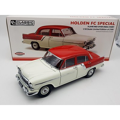 Classic Carlectables Holden FC Special Flame Red Over India Ivory Limited Edition 361/3600 1:18 Scale Model Car