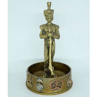 Trench Art Sculpture Decorated with Various Military Badges