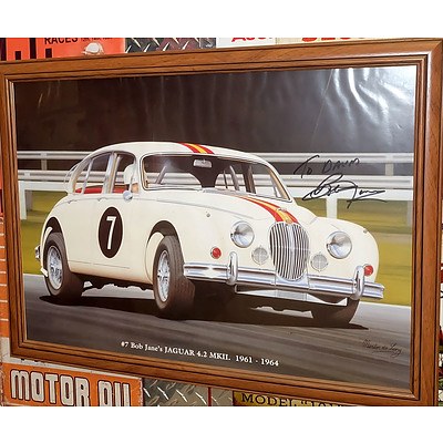 Two Framed Automotive Posters Signed by Bob Jane