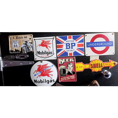 Group of Modern Tin Signs, Automotive Fridge Magnets and More
