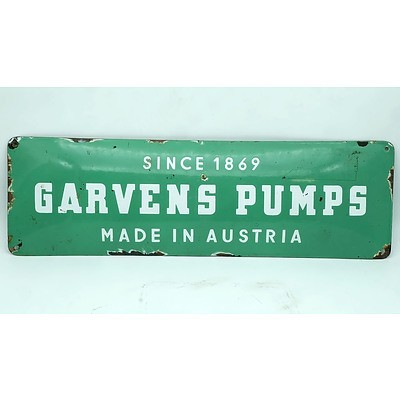 Vintage Enameled Tin Garvens Pump Sign