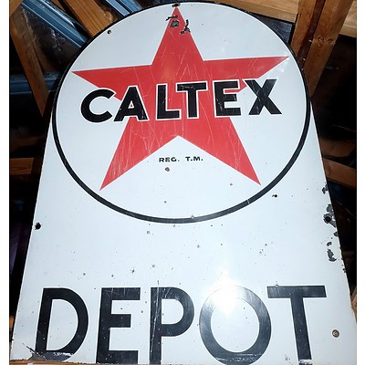 Vintage Enameled Tin Caltex Depot Sign, Height 86cm