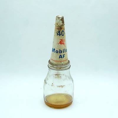 Mobiloil 1 Imperial Quart Tin Top Oil Glass Bottle
