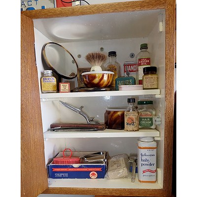 Vintage Gentleman's Cabinet Including The Hamburg Ring Cutthroat, Bex Tablet Tin and More