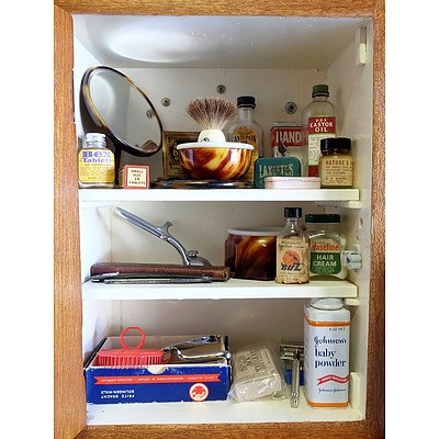 Vintage Gentleman's Cabinet Including The Hamburg Ring Cutthroat, Bex Tablet Tin and More