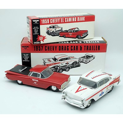 WIX 1957 Chevy Drag Car and a WIX 1959 Chevy El Camino Bank Model Cars