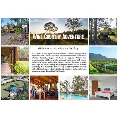 4 nights' mid-week accommodation in the Hunter Valley (mid-week: Monday to Friday)