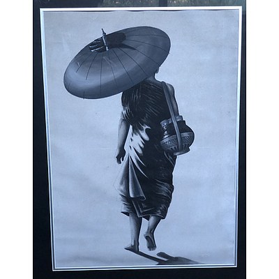 Sand painting from South East Asia, Buddhist monk