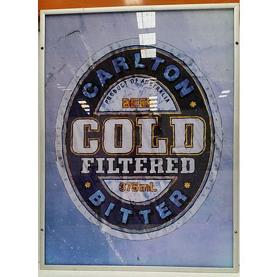 Wall Mount Spirit Dispensing Cabinet and Framed Carlton Beer Poster